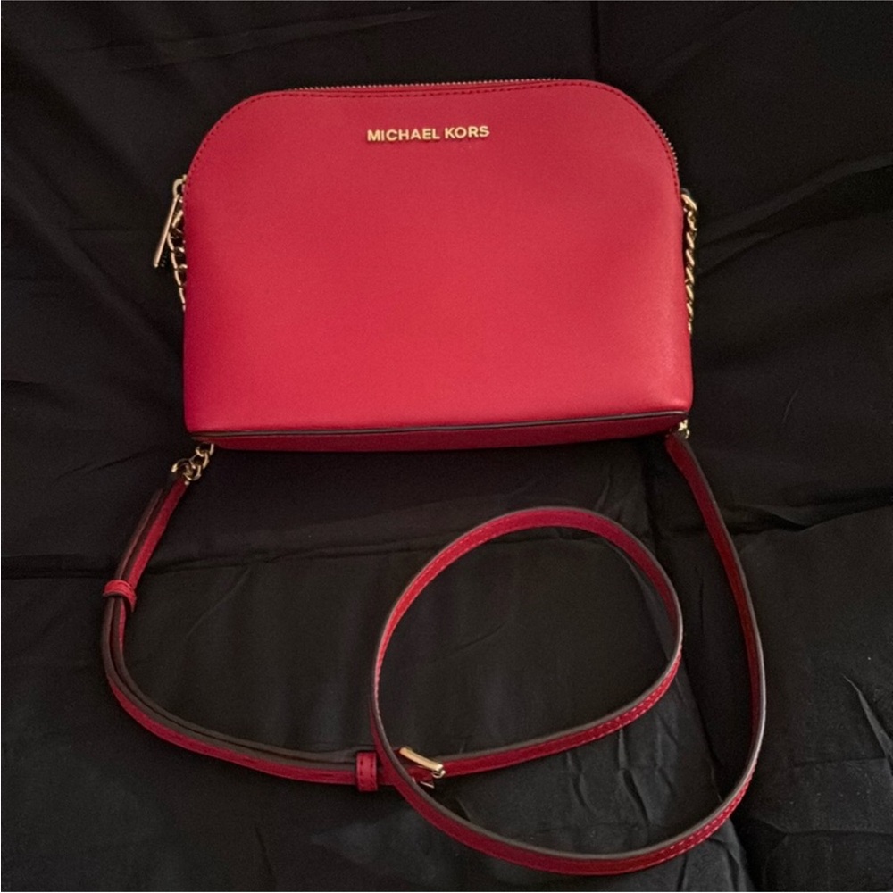 Michael Kors Red Dome Crossbody with Gold Hardware